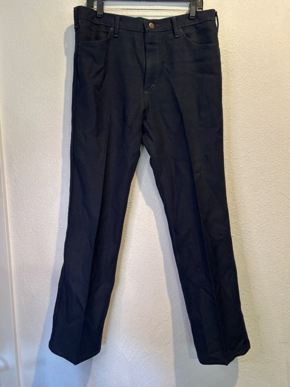 VTG Wrangler Wrancher Dress Jeans Men 36x32 NAVY  Blue Flare Bootcut USA Made